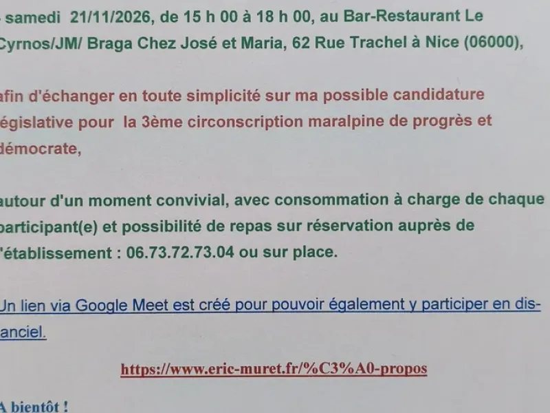 NICE : Eric Muret : « Échanger en toute simplicité sur ma possible candidature législative »
