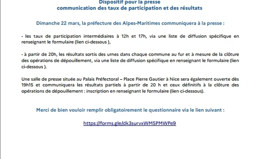 NICE : Élections municipales - La préfecture dévoile son dispositif pour la soirée électorale
