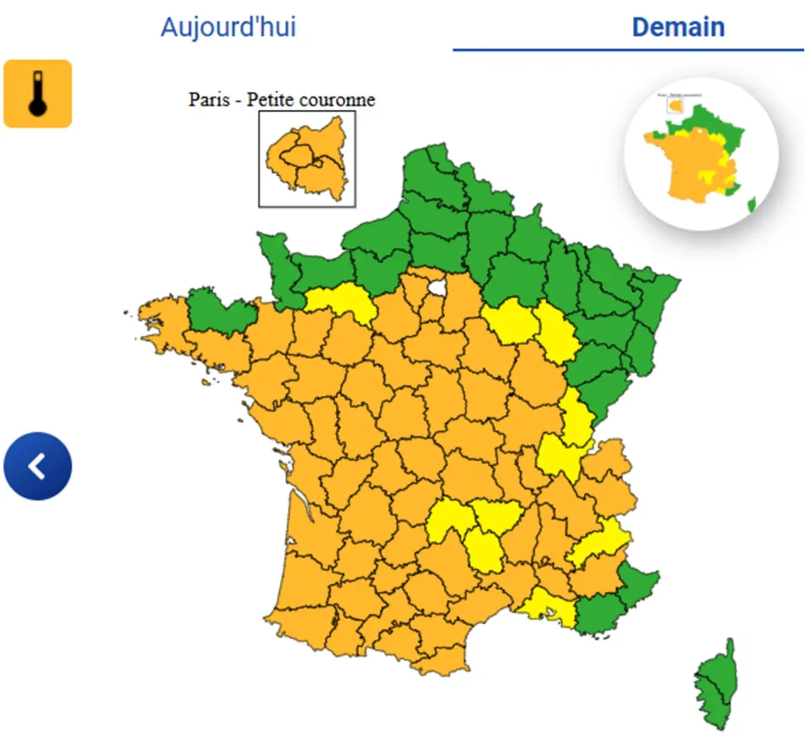 FRANCE : Canicule - 61 départements en vigilance orange, appel à la plus grande prudence sur les rou