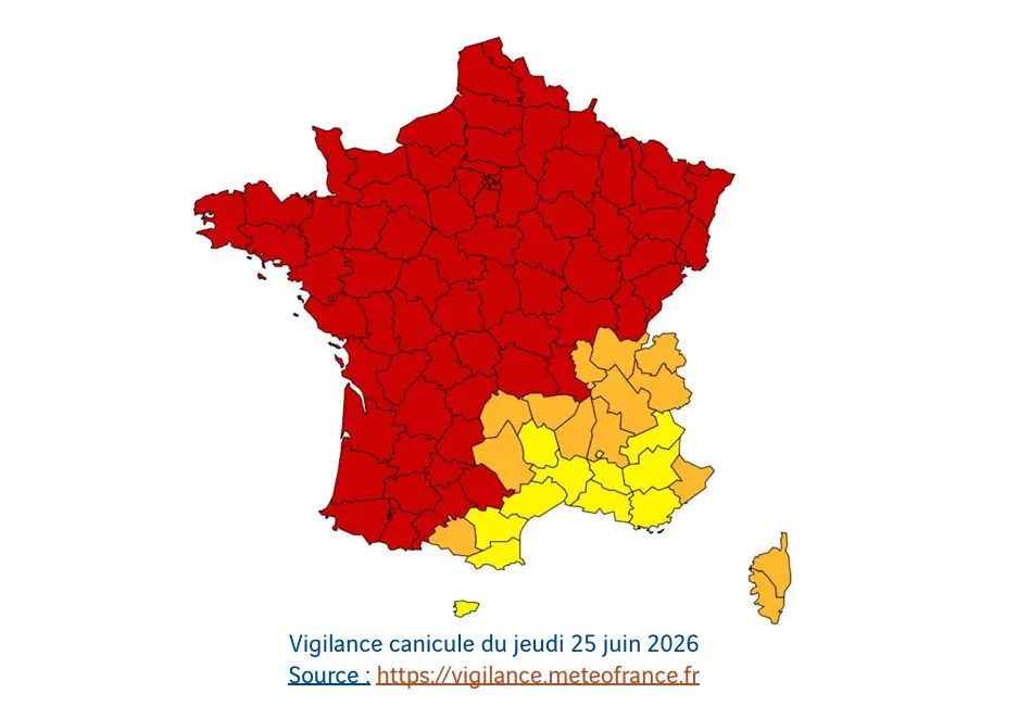 FRANCE : Canicule - La vigilance rouge étendue à 72 départements, appels à la prudence sur les route