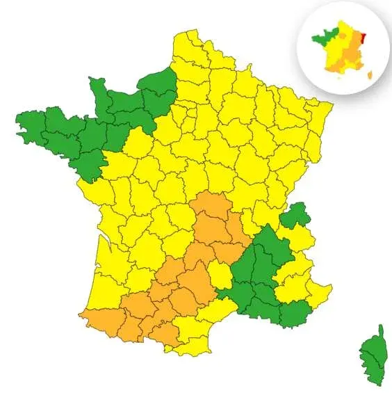 FRANCE : Météo - Double alerte canicule à l'Est et orages violents sur une large partie du pays
