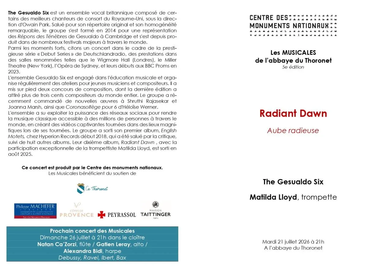 LE THORONET : Risque d'incendie - Le concert de The Gesualdo Six à l'abbaye est reporté