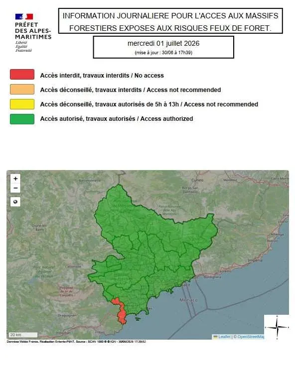 NICE : Alerte feux de forêt - Le massif Estérel-Tanneron fermé au public ce mercredi 1er juillet