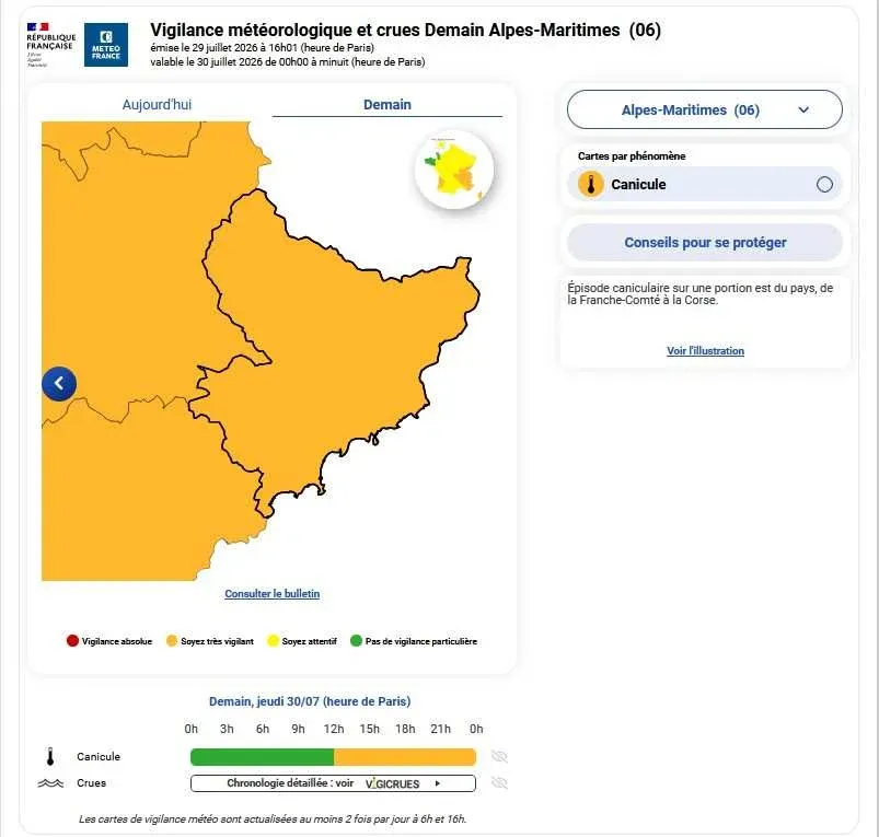 NICE : Canicule - Les Alpes-Maritimes placées en vigilance orange